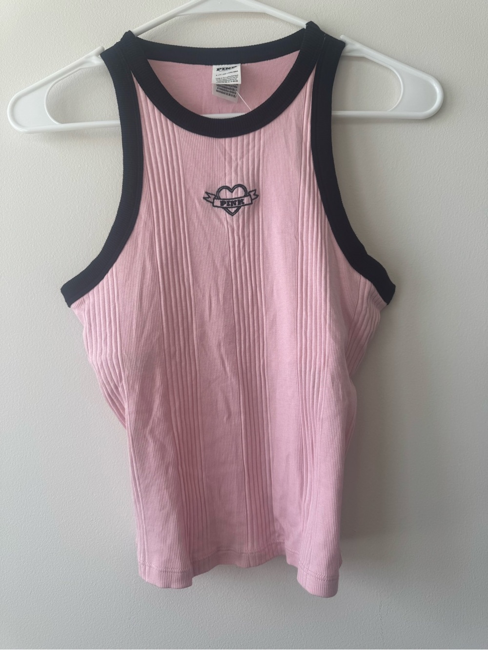 NWT PINK Victoria's Secret Pink & Black Halter TankTop Y2K Heart Sz S